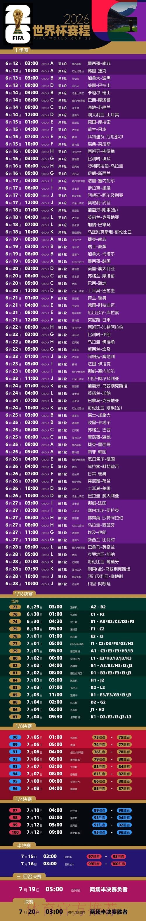 2026世界杯比赛时间最新完整安排直播平台 2026世界杯比赛时间最新完整安排直播平台